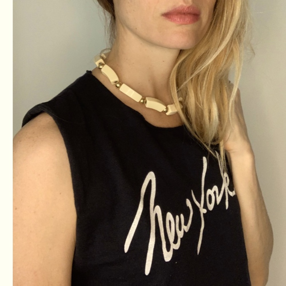 Vintage 70s 80s Ivory Gold Choker Napier Statement Necklace - Picture 8 of 9